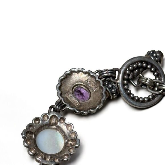 Vintage Estate Topaz, Amethyst & MOP Size 7.5 Inches Sterling Bracelet - Picture 4 of 5